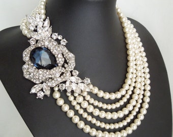Gold Wedding Necklace White Ivory Pearl Statement Bridal