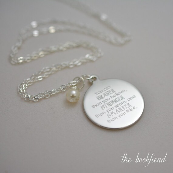 You are braver than you believe Winnie the Pooh --- engraved 1" charm necklace