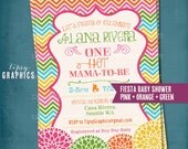 One Hot Mama. Floral Chevron. Baby Shower Fiesta or Party Invite by Tipsy Graphics. Pink Orange Green Turquoise Il_170x135