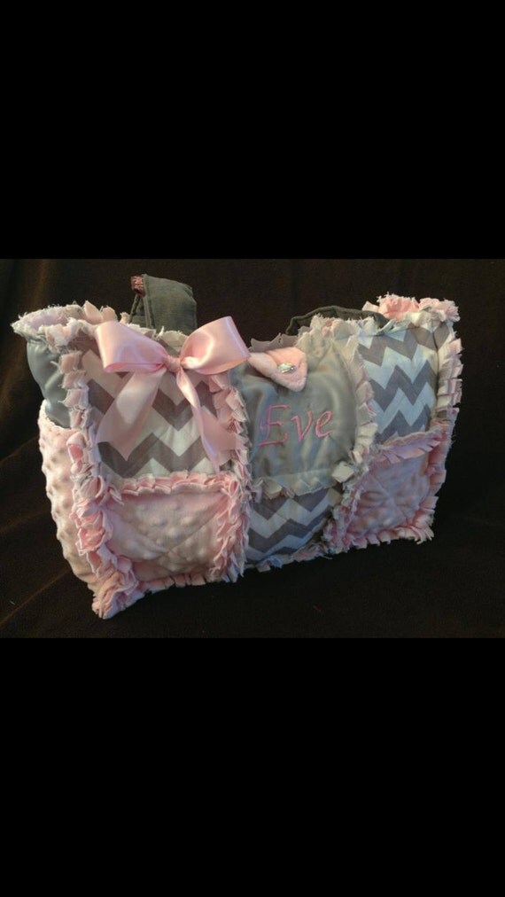 Custom made rag quilt diaper bag and quilt for baby boy or