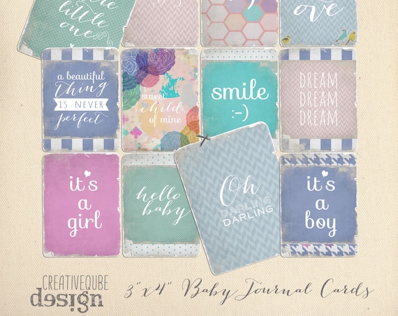 Shabby and worn 3" x 4" Digital Baby Quote Printable Journaling cards for Scrapbook, blogs, Newborn photos