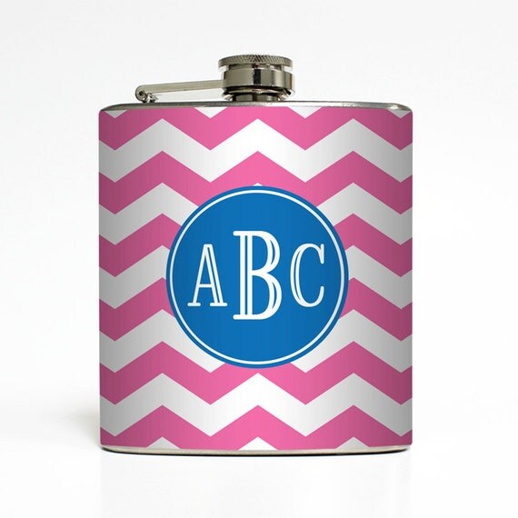 Personalized Flask with Your Initials on Chevron Striped Pattern Custom