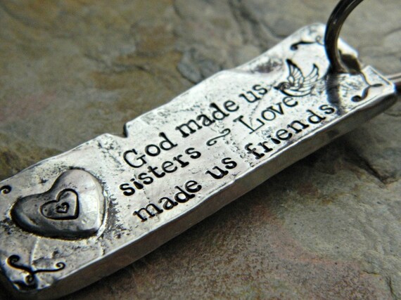 Handstamped Sisters Keychain - Hand Cast Pewter - Made in the USA - Sisters are Best Friends Keychain
