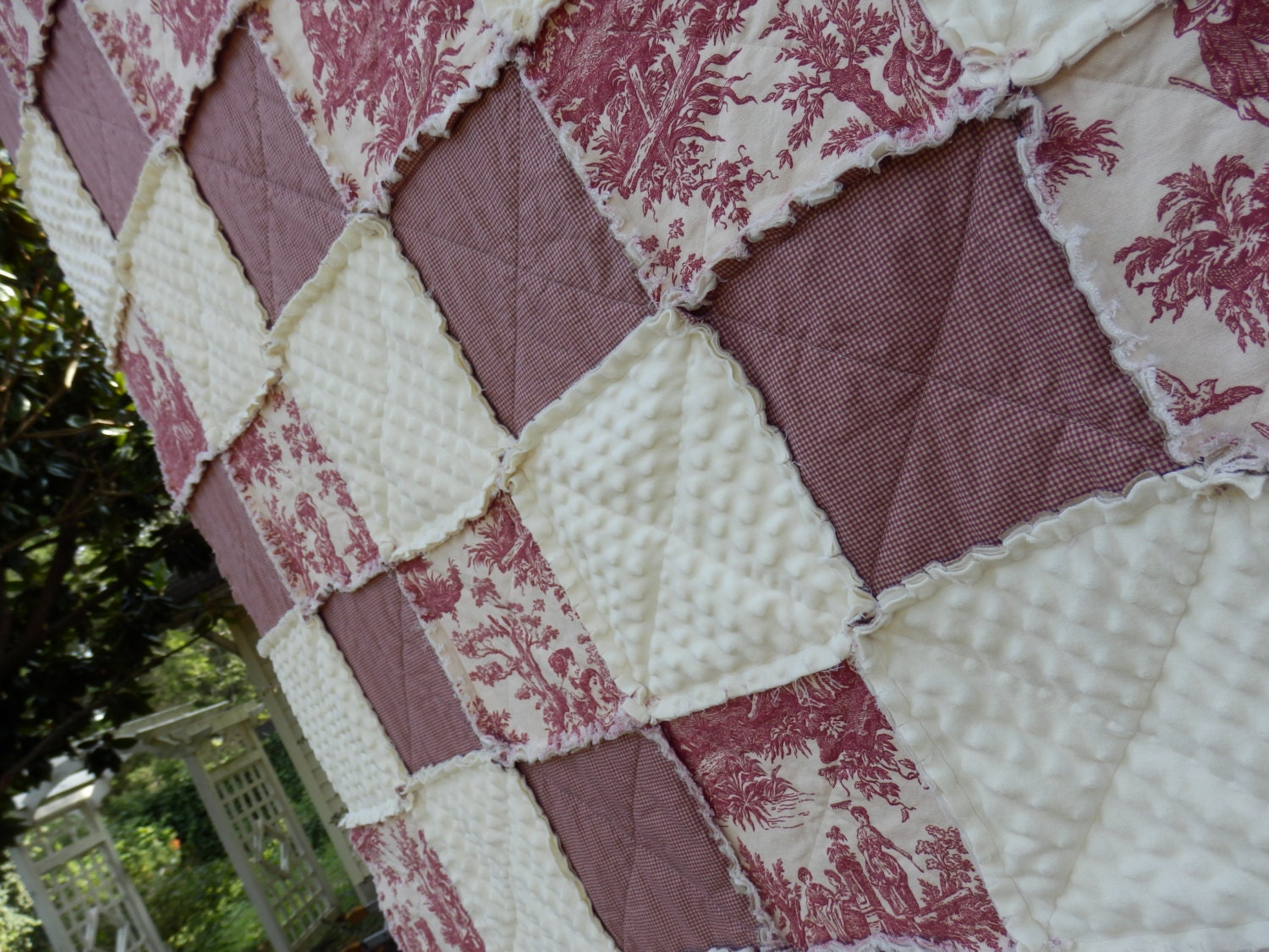 Queen Size Rag Quilt in Red Toile with by KristinsCountryHome