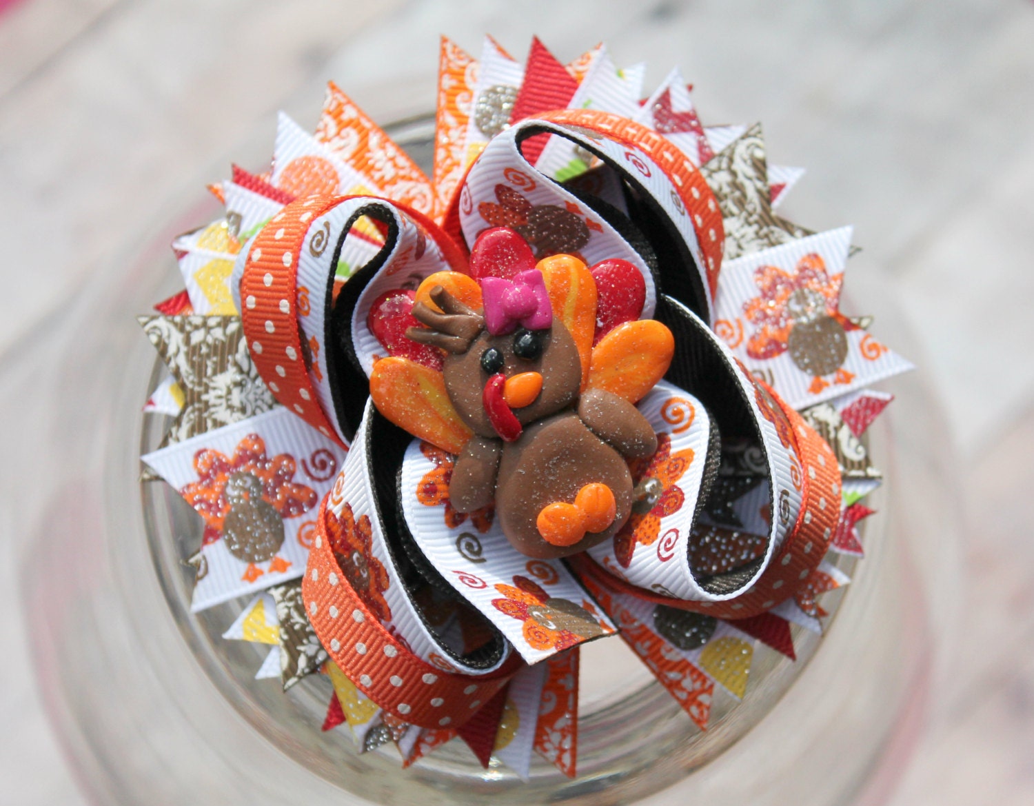 Turkey hair bow turkey over the top bow Thanksgiving bow