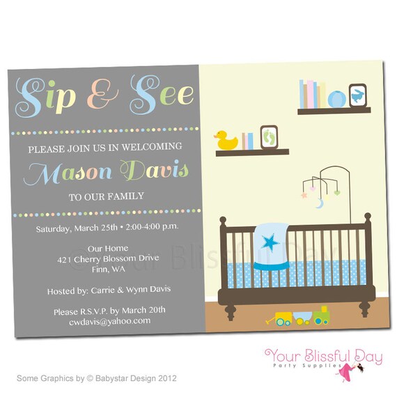 PRINTABLE Sip & See Baby Boy Party Invitation Il_570xn