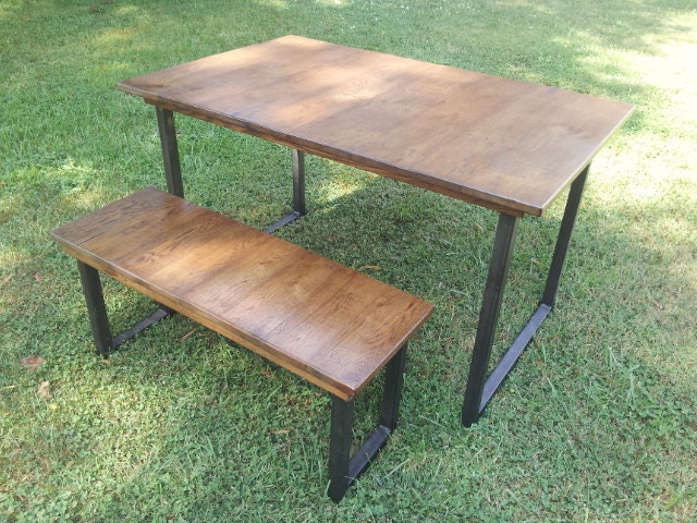 Reclaimed Wood Table with Steel Legs Rustic Wood Dining Table