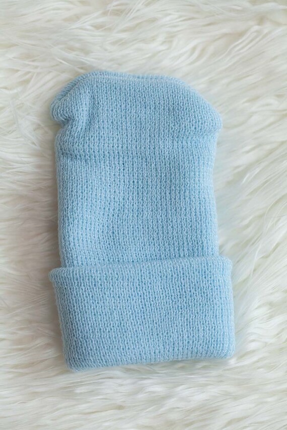 Blue Solid Knit Boy Newborn Hospital Hat Baby Beanie Craft