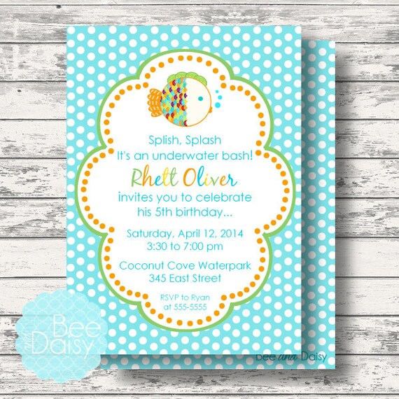 Goldfish Invitation for Birthday Party or Baby Shower DIY Boys Rainbow Fish Printable Invite by BeeAndDaisy Il_570xn
