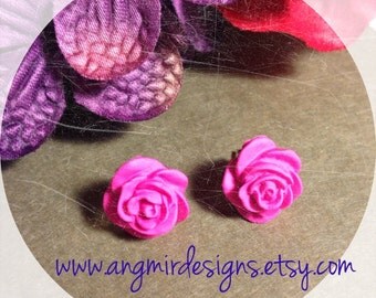 Pink Rose Stud Earrings