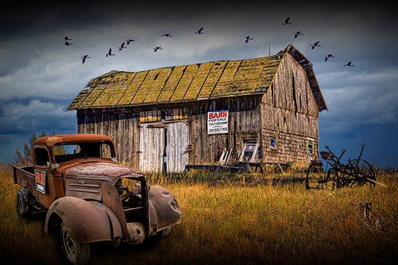 Old Vintage Truck by Wooden Barn for Sale in the country in