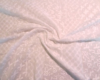 White on White Patchwork Design Embroidered Pure Cotton Lawn Fabric--One Yard