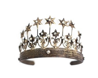Gold Crown, Gold Tiara, Star Crown, Princess Crown, Vintage Crown, photo prop, vintage crown, rhinestone crown