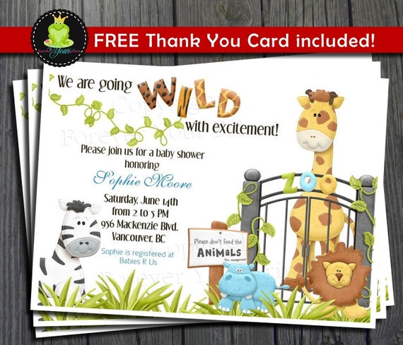 Jungle Baby Shower Invitation - FREE Thank You Card included Il_570xn