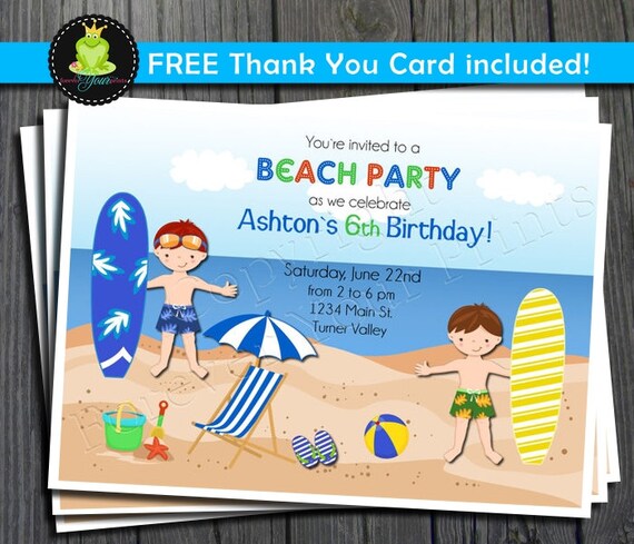 Beach Party Invitation - FREE Thank You Card included Il_570xn