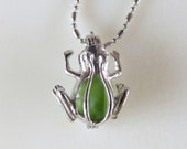 Green Sea Glass Frog Locket