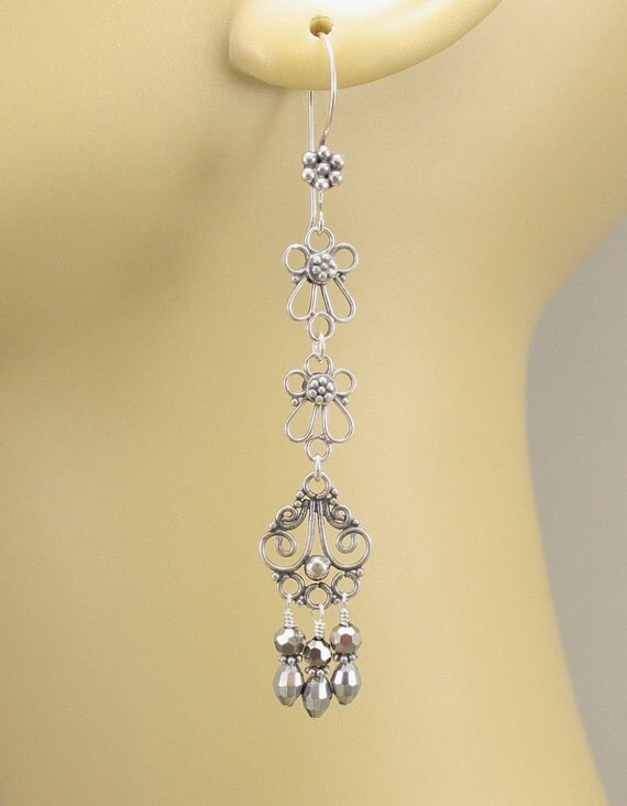 Sterling Silver Chandelier Earrings Extra Long by singingcatstudio