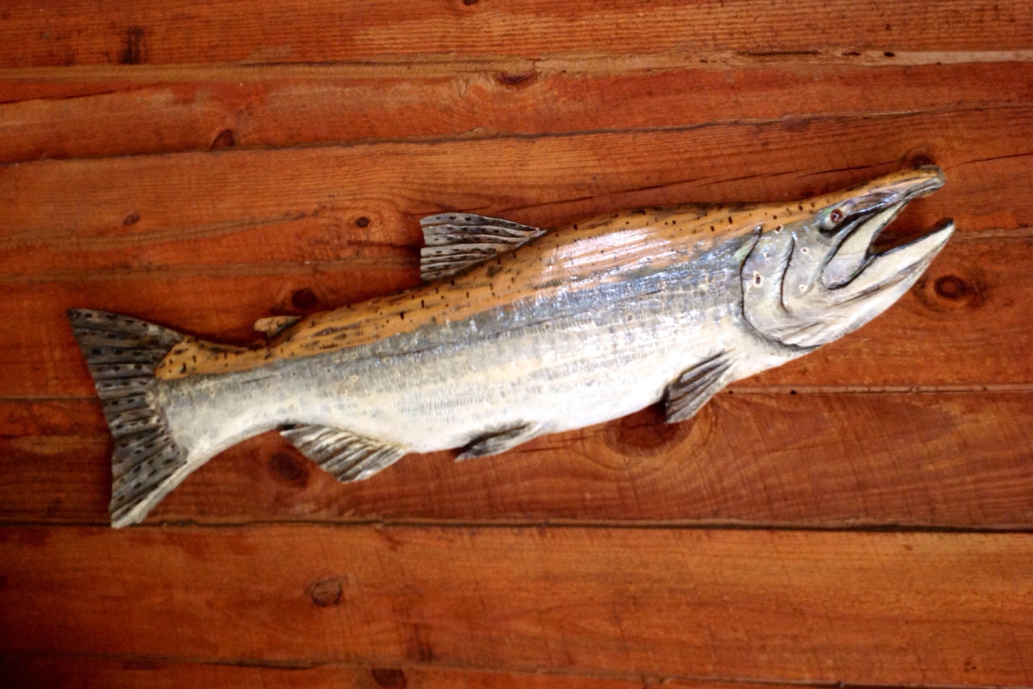 King Salmon carving 40 wooden fish wall mount indoor
