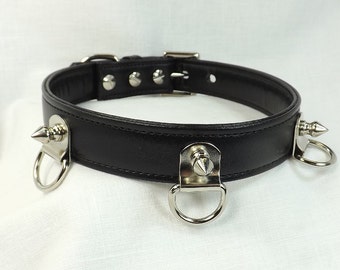 Black Leather bdsm collar d ring bondage collar mature slave