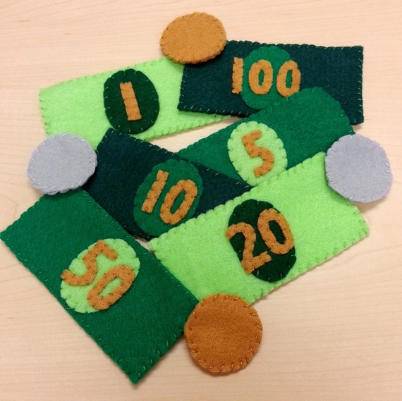 Felt play money set of ten bills and coins by dekapo on Etsy