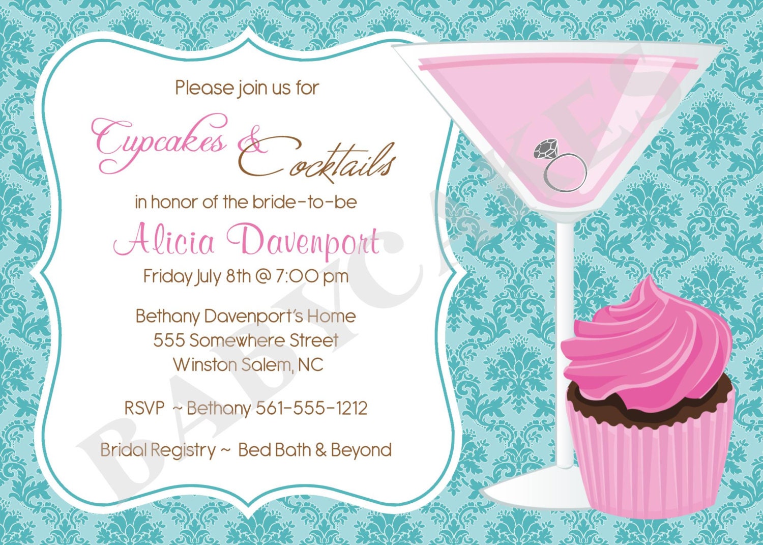 Cupcakes And Cocktails Bridal Shower Invitations 9