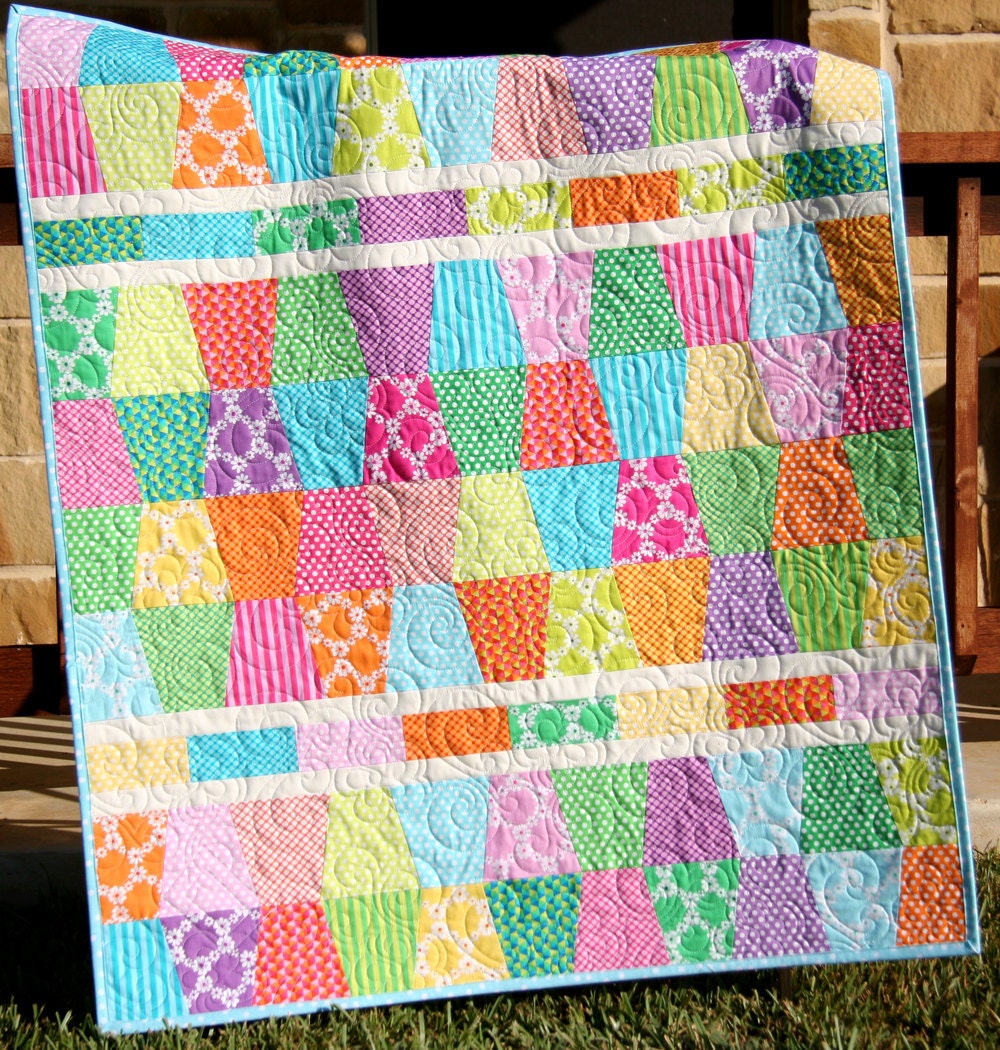 Bright Tumbler Quilt Baby Girl Blanket Happy Tones Pink Green