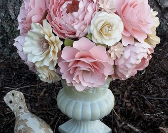 Paper Bouquet - Paper Flower Bouquet - Wedding Bouquet - Shabby Pink and Ivory - Custom Made - Any Color