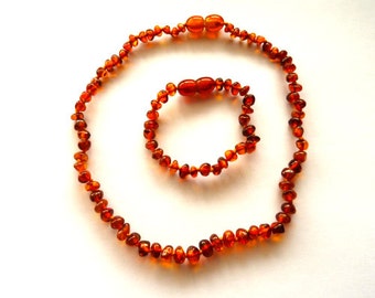 Baltic Amber Baby Teething Necklace and Anklet Cognac Set Natural Healing