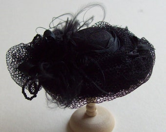 Pretty 1/12 scale handmade dollhouse miniature black silk hat