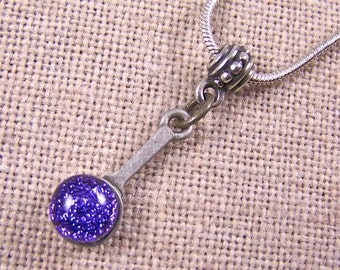CLOSEOUT DiSCouNT SALE Dichroic Pendant - Purple Violet Fused Glass Base Metal - 1/4" Nugget Beaded Pewter Bail