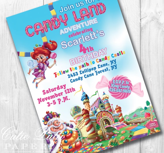Candyland Party Invitations Printable Custom by CutiePuttiPaperie