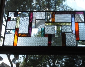Stained Glass window panel STRIPPED DOWN colorful skinny strips with textured clear Shipped out fast