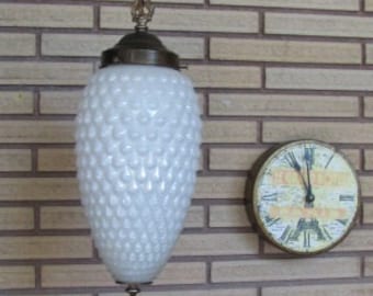 Vintage 60's Art Deco Opal Lustre Acorn Glass Swag Lamp - Lighting - Light Fixture - Hanging Lamp - Home Decor - Pendant