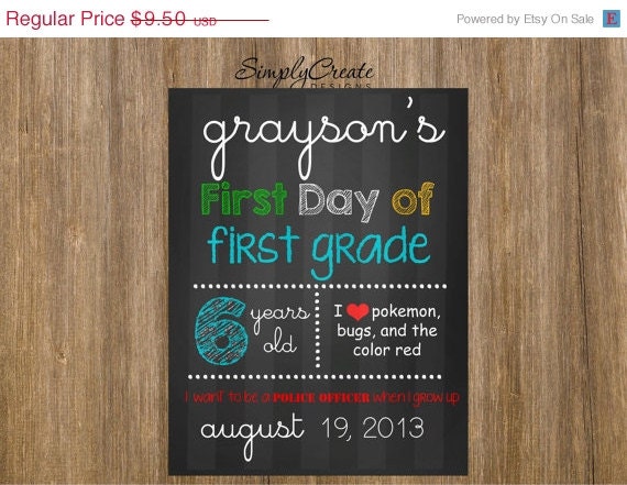 SALE Chalkboard Sign First Day of School Boy DIGITAL 8.5x11 JPEG Il_570xn