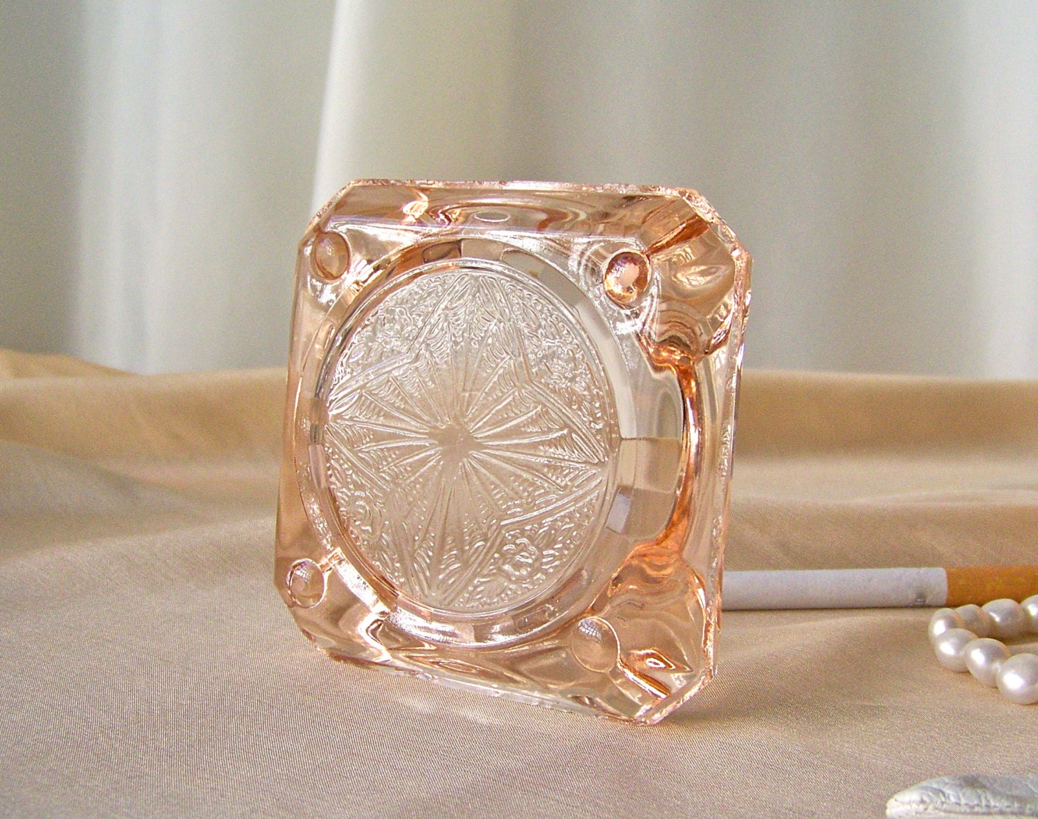 Vintage Pink Depression Glass Ashtray Vanity Ashtray Dinner