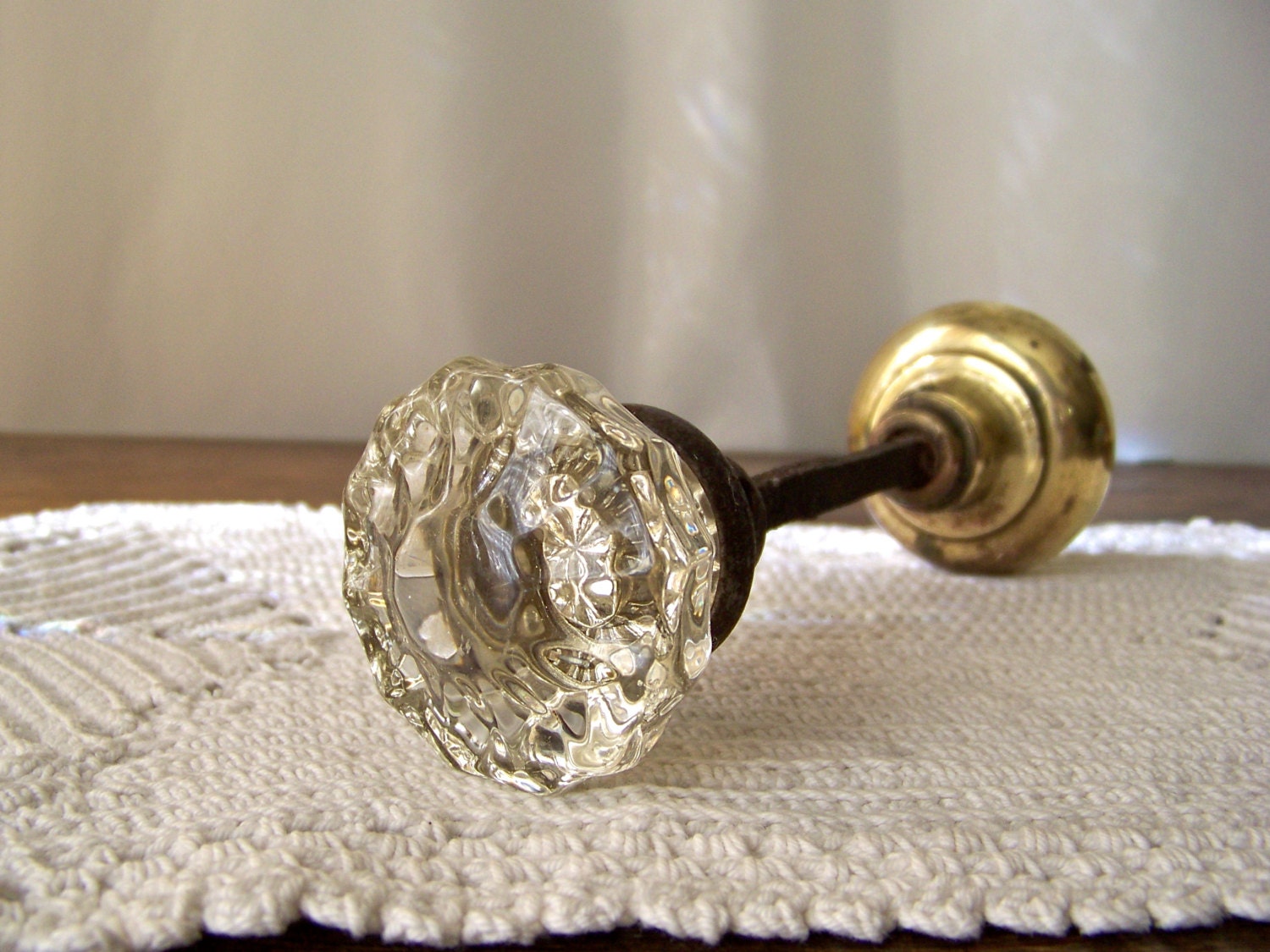 Vintage Glass Brass Door Knob Crystal Glass Door by CynthiasAttic