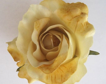 Full 3" Butter Yellow Cream Rose Flower Poly Silk Hair Clip