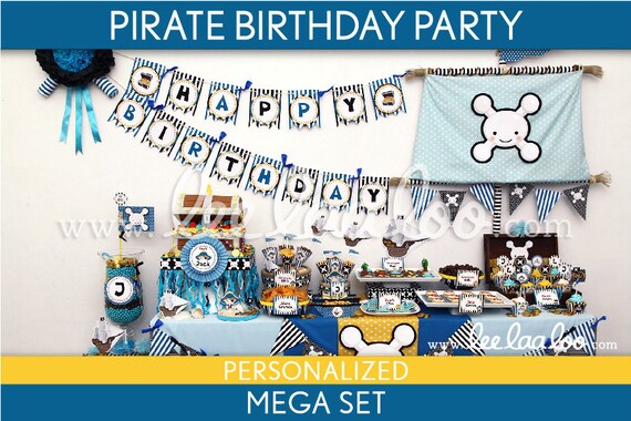 Pirate Birthday Party Package Collection Set Mega Personalized Printable // Pirate Boy Blue - B7Pz2 Il_570xn