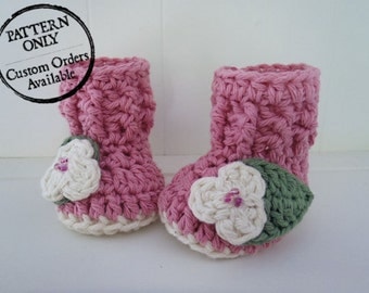 Crochet Pattern - High Country Baby Booties - 5 Infant Sizes NB to 12 Months - High Top Ribbed Baby Booties