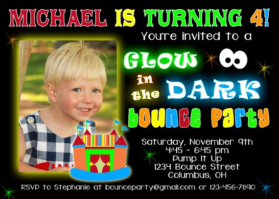Glow in the Dark Bounce 5x7 Photo Birthday Party Invitation - Boy Printable Il_570xn