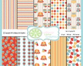 Autumn Holiday Digital Paper Pack Fall Background Paper Pumpkins Acorns Chevron Stripes Polka Dots Apples Owls Printable Commercial Use Il_170x135