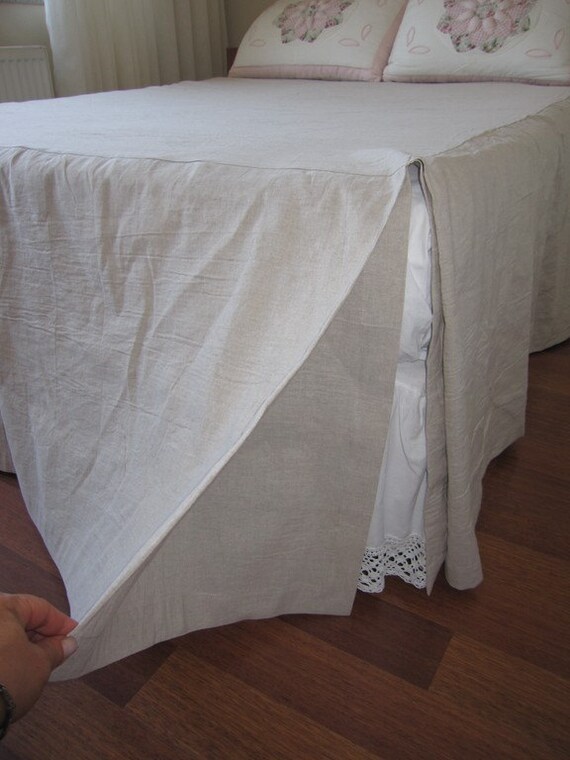 Split corner linen bedspreadbox pleated skirted by nurdanceyiz