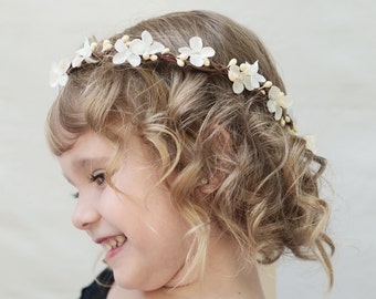 Ivory Flower Girl etsy  Hair Crown Blossom flower Flower crown Wreath,   Flower  Girl girl