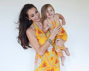 CUSTOM Wide Leg Palazzo Halter Jumpsuit, Silk Paisley, Mama matches Daughter
