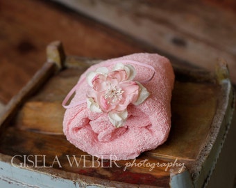 Baby Wrap SET, Pink Newborn Wrap, Stretch Knit Wrap, Photo Prop, Newborn Prop, Baby Headband, Pink Knit Wrap, Pink Wrap Set