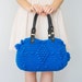 BAG // Blue Bag Blue Crochet Handbag Wnter Bag Genuine Leather Straps / Black Handles
