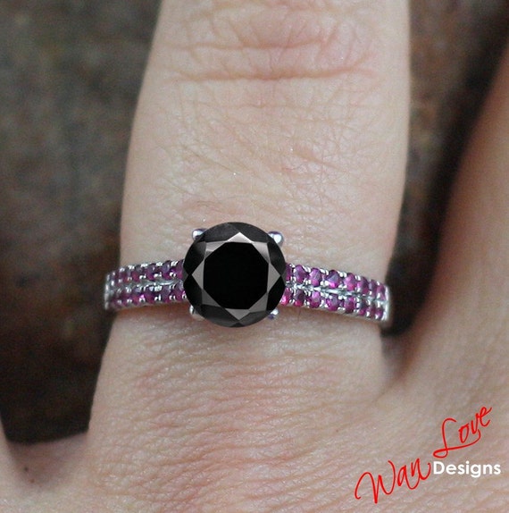 Black Diamond & Ruby/Pink Sapphire Engagement Ring 1 ct 6mm ring ...