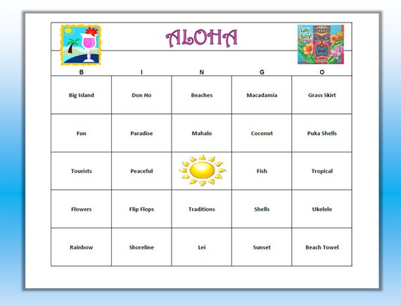 Hawaiian Bingo Printable Free