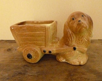 Vintage Spaniel Dog Planter with Cart