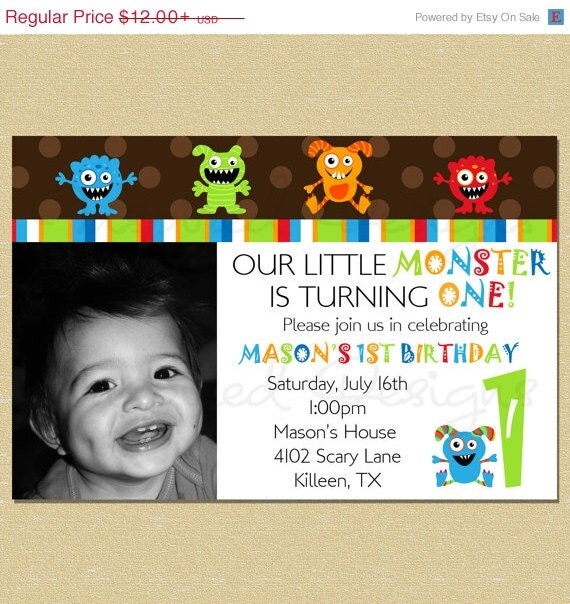 10% OFF SALE Little Monster Rawr Birthday Invitation - Brown Il_570xn